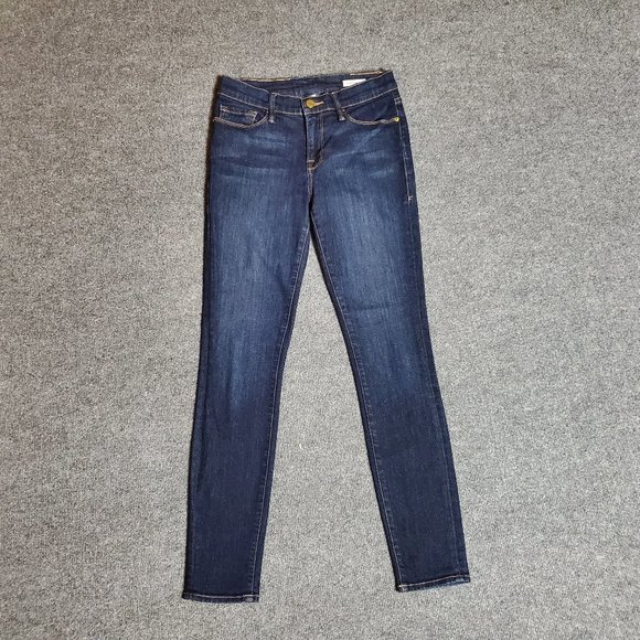 Frame Le Skinny de Jeanne 28 (Meas 26x28.5 9" Mid Rise) Queensway Dark Jeans A14 - Picture 1 of 9